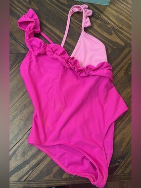 Kids Ruffle One-Piece Swimsuit - Hot Pink & Light Pink